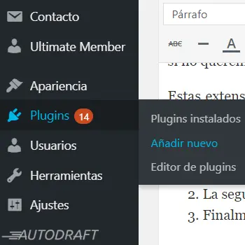 añadir plugins en wordpress